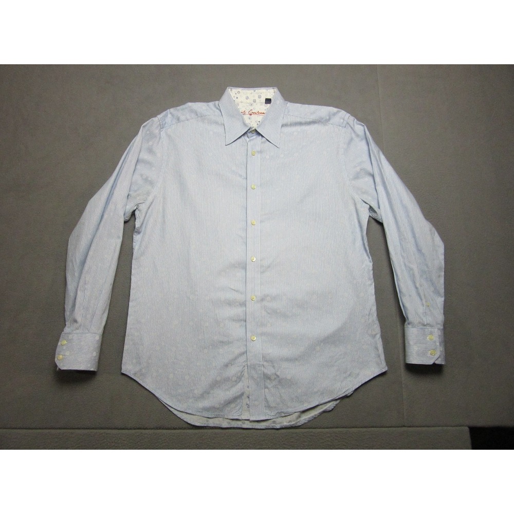 Robert Graham Shirt Mens XL Blue Striped Polka Dot Flip Cuff Long Sleeve